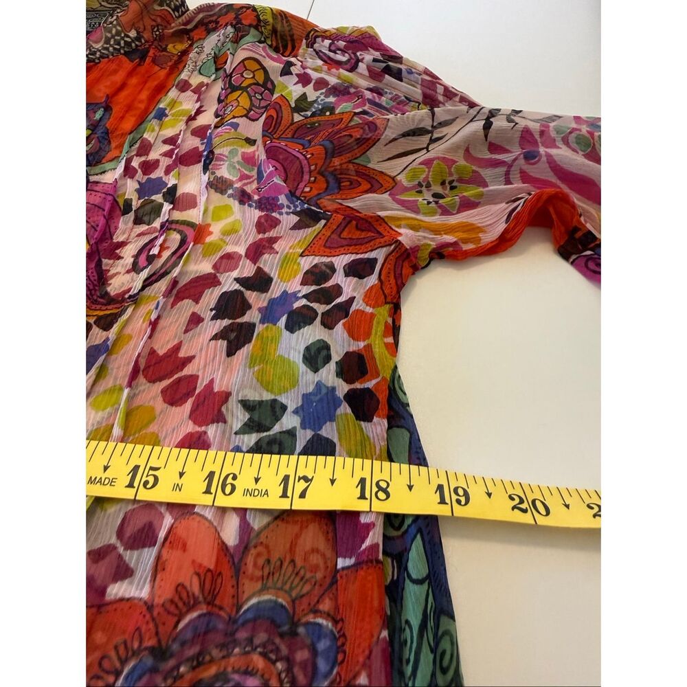 Casual Studio Top Multicolor Patchwork Look Semi Sheer Size L Whimsical, Retro - Picture 8 of 14